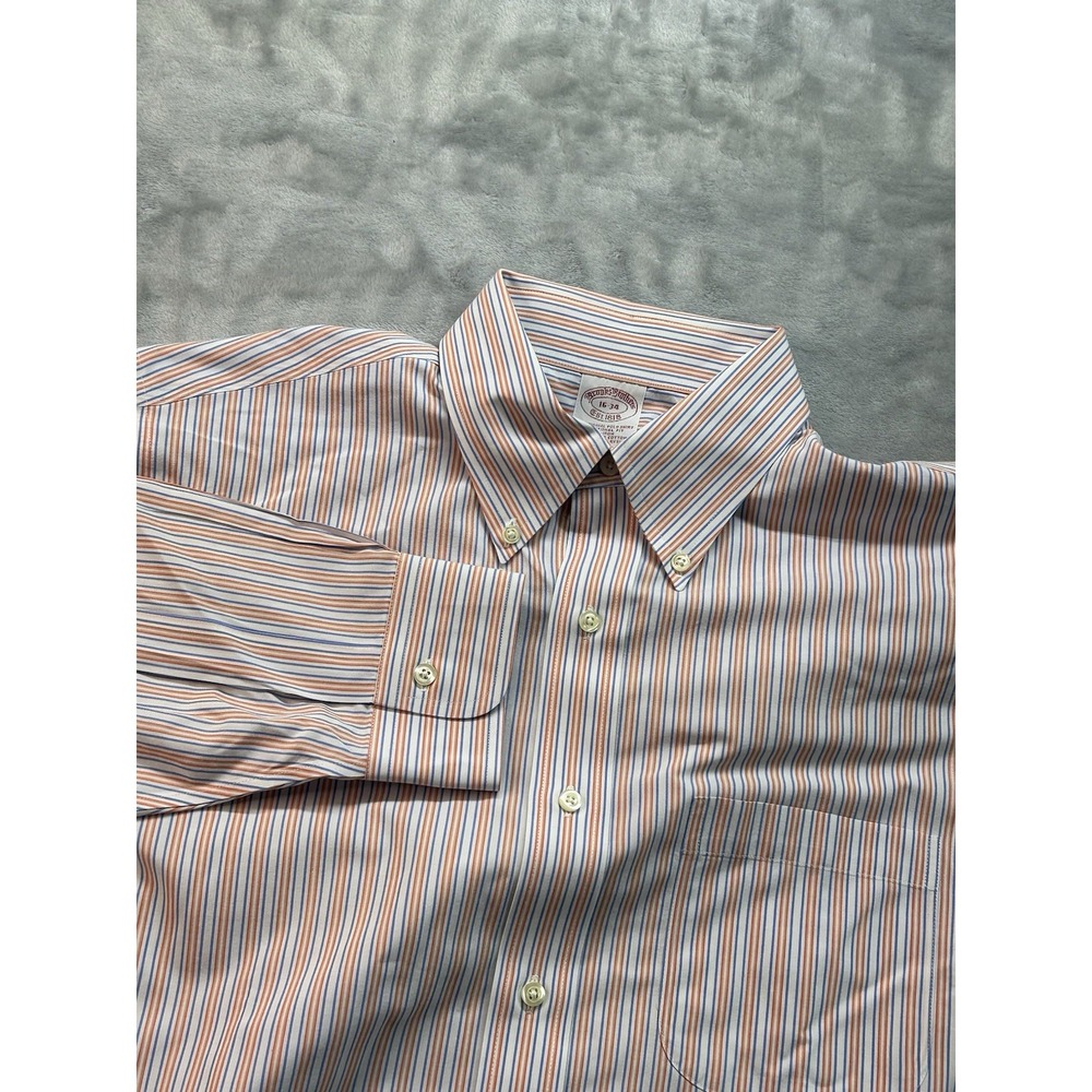 Brooks Brothers Shirt Mens 16-34‎ Blue Striped Traditional Fit Non Iron Cotton